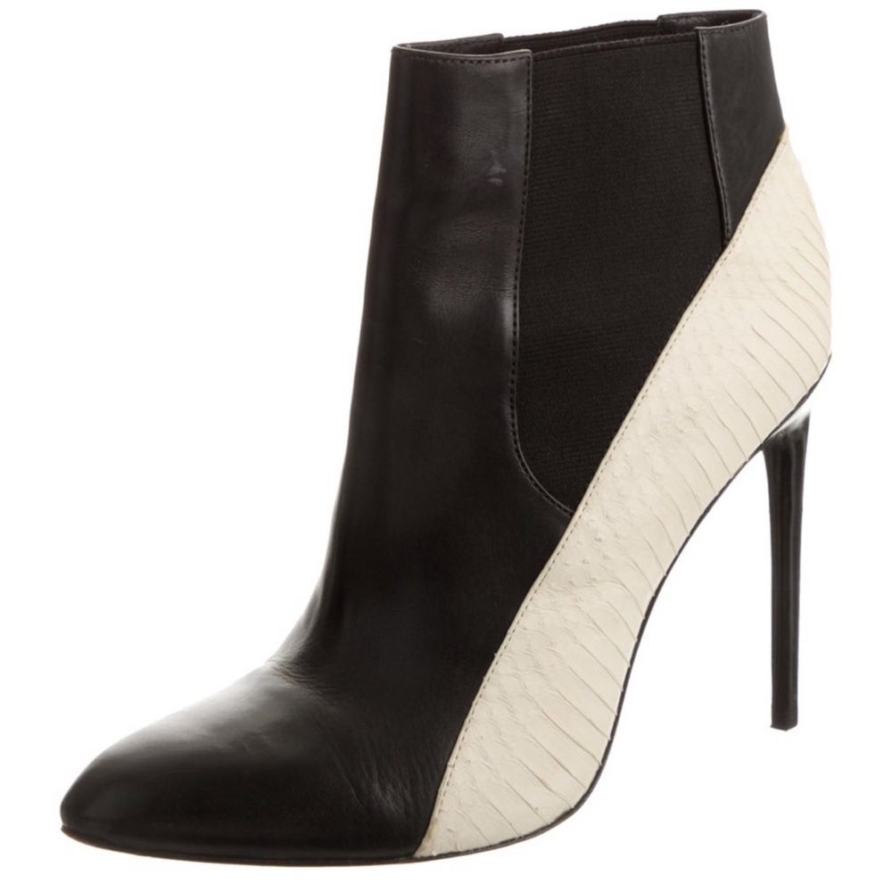 Rachel Zoe Gael Leather Snakeskin Trimmed Pointed-Toe Booties, Size 9 - Picture 4 of 13